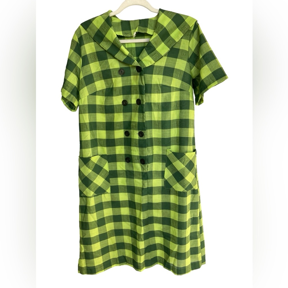 Vintage Green Checkered Cape Dress